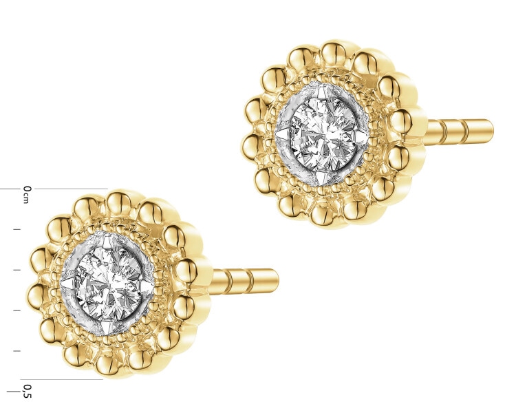 Kolczyki z żółtego złota z brylantami - 0,05 ct - próba 375