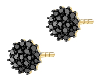 Kolczyki z żółtego złota  z czarnymi diamentami - 0,10 ct - próba 585