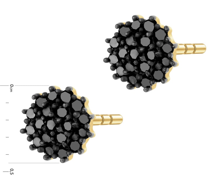Zlaté náušnice s černými diamanty - 0,10 ct - ryzost 585