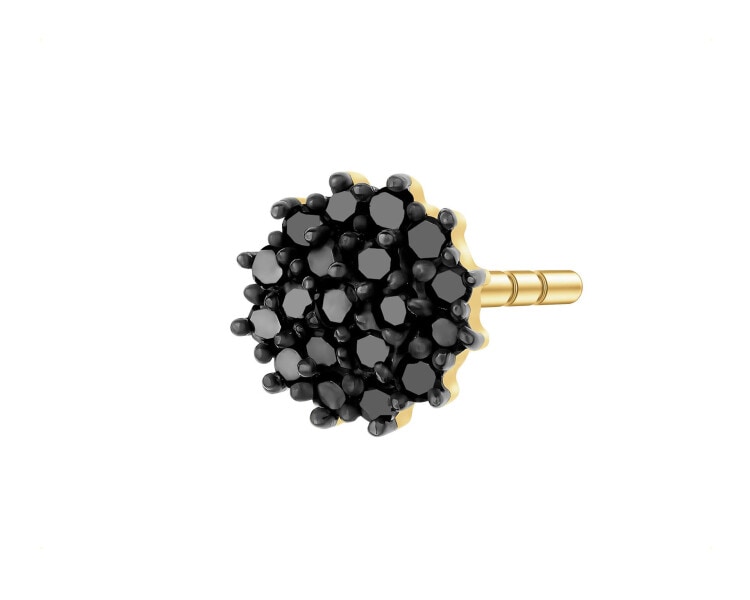 Kolczyk z żółtego złota  z czarnymi diamentami - 0,05 ct - próba 585