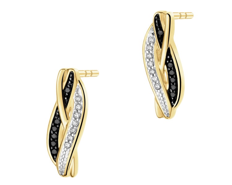 Kolczyki z żółtego złota z diamentami - 0,06 ct - próba 585