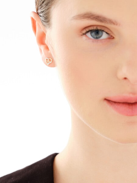 Kolczyki z żółtego złota z diamentami - serce, EKG serca - 0,01 ct - próba 375