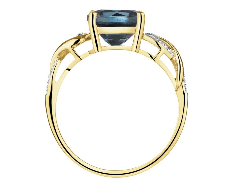 Zlatý prsten s diamanty a topazem London Blue - ryzost 585