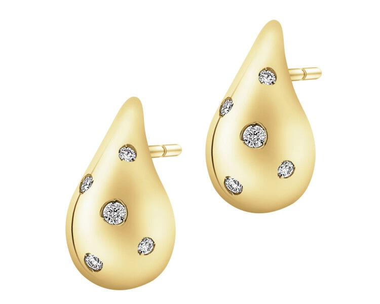 Zlaté náušnice s brilianty - slzy - 0,14 ct - ryzost 585