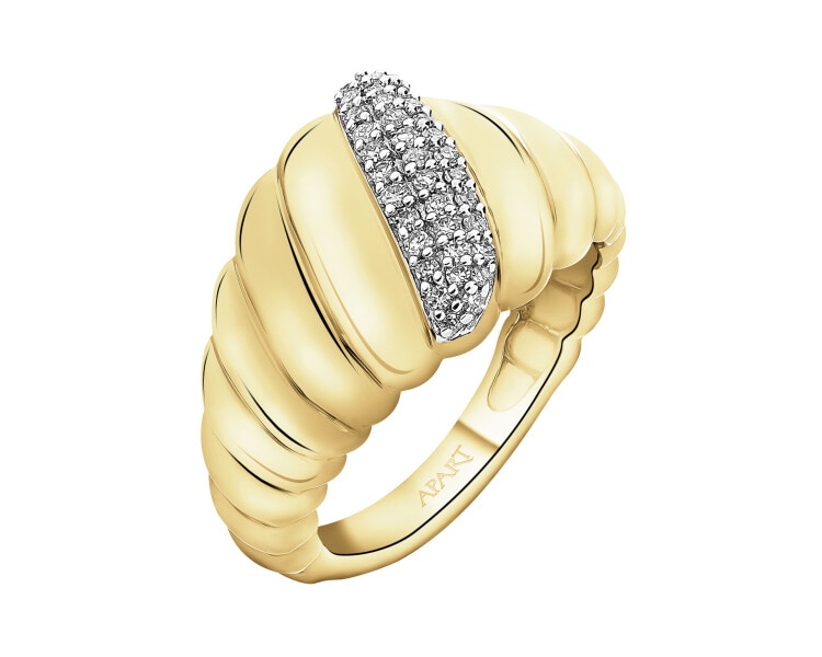 Pierścionek z żółtego złota z diamentami - 0,16 ct - próba 585