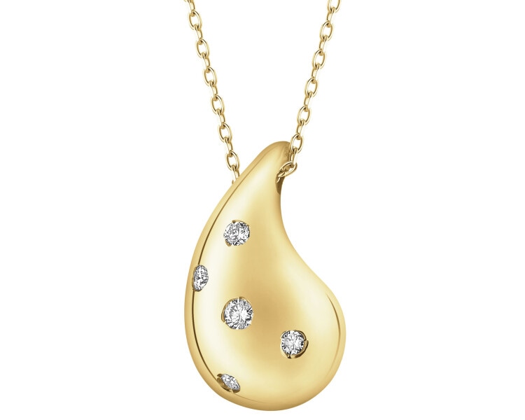 Naszyjnik z żółtego złota z brylantami - łezka - 0,07 ct - próba 585