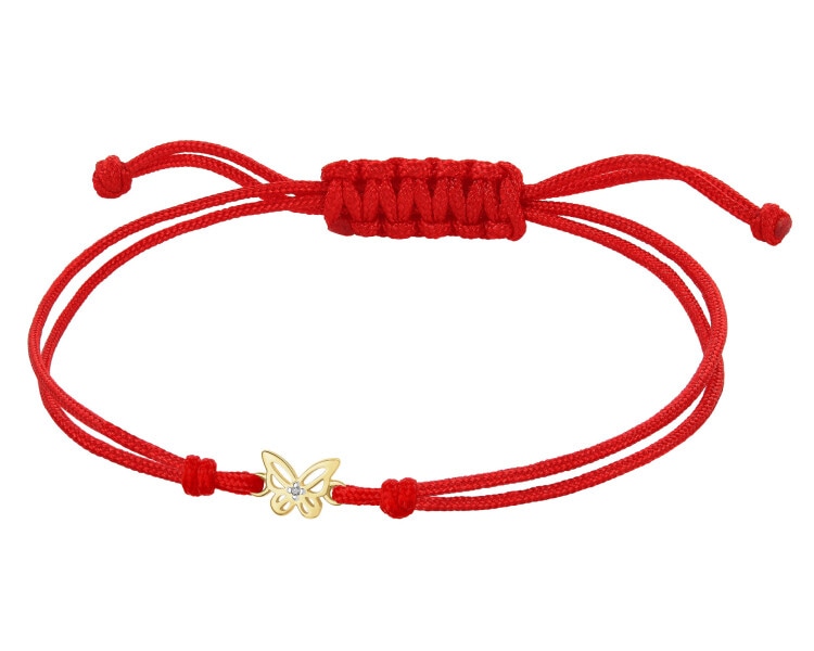 Bransoletka z elementami żółtego złota i diamentami - motyl - 0,002 ct - próba 375