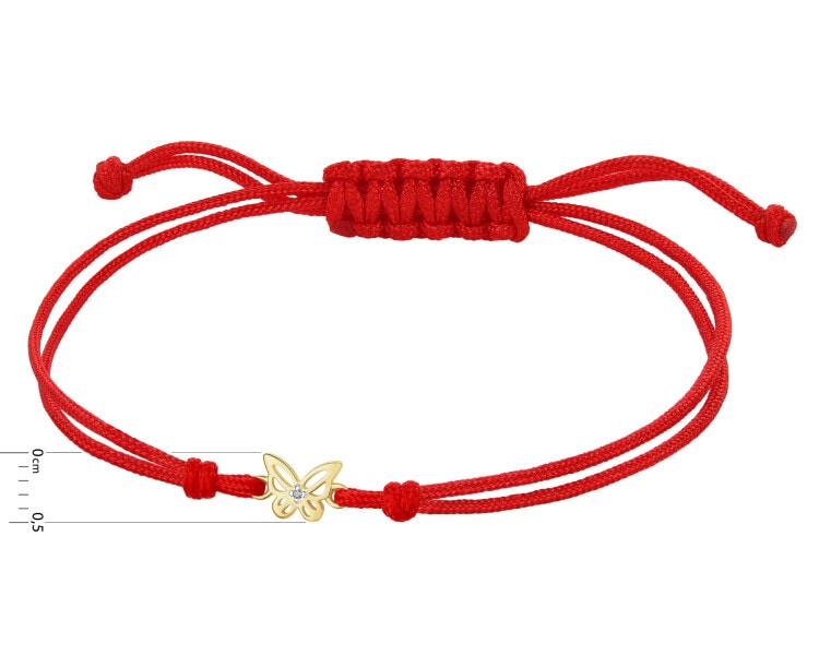 Bransoletka z elementami żółtego złota i diamentami - motyl - 0,002 ct - próba 375