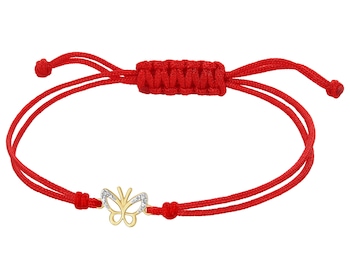 Bransoletka z elementami żółtego złota i diamentem - motyl - 0,01 ct - próba 375