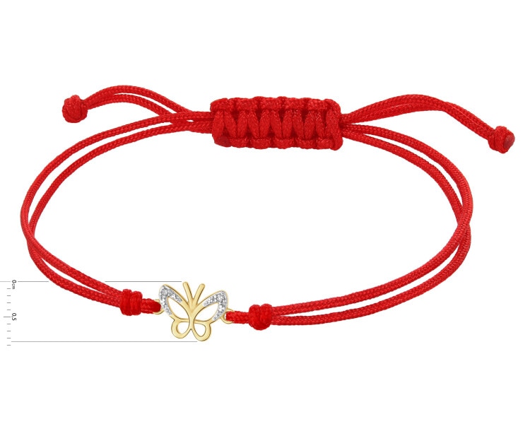 Bransoletka z elementami żółtego złota i diamentem - motyl - 0,01 ct - próba 375
