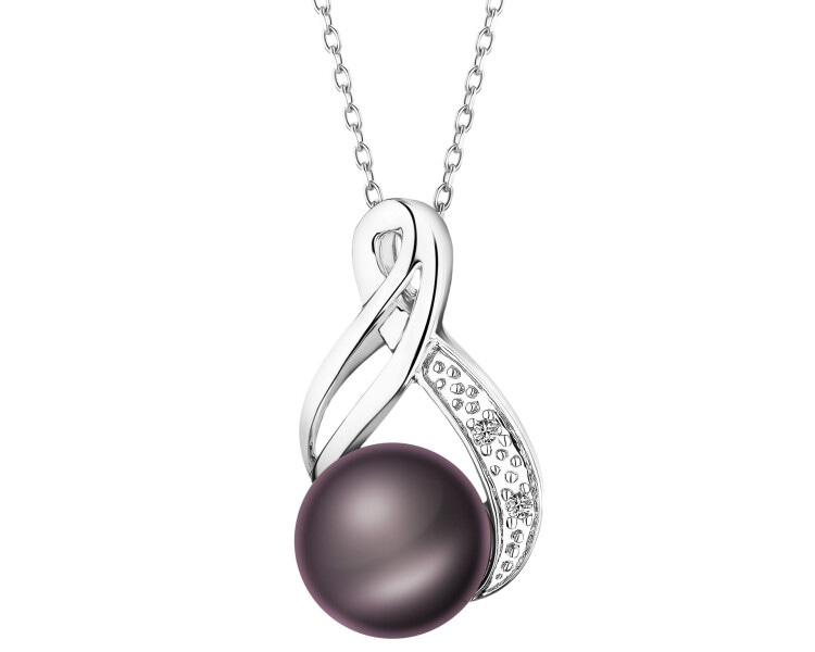 Přívěsek z bílého zlata s diamanty a perlou - ryzost 585