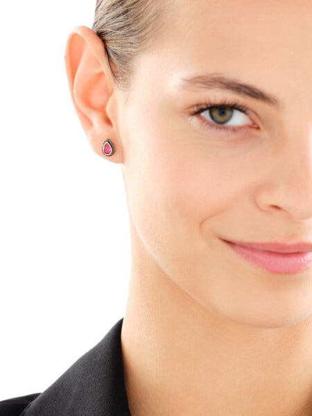 Zlaté náušnice s černými brilianty a syntetickými rubíny - ryzost 585