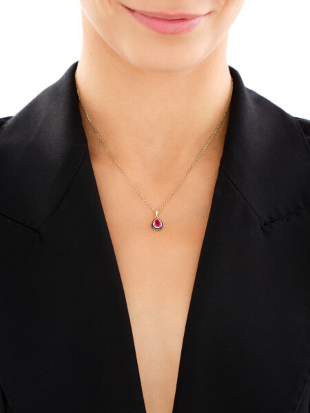 Zlatý přívěsek s černými brilianty a syntetickým rubínem - ryzost 585