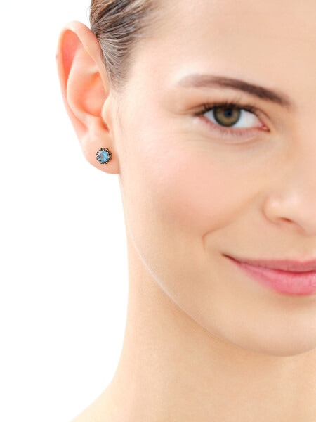 Zlaté náušnice s černými brilianty a topazy London Blue - ryzost 585