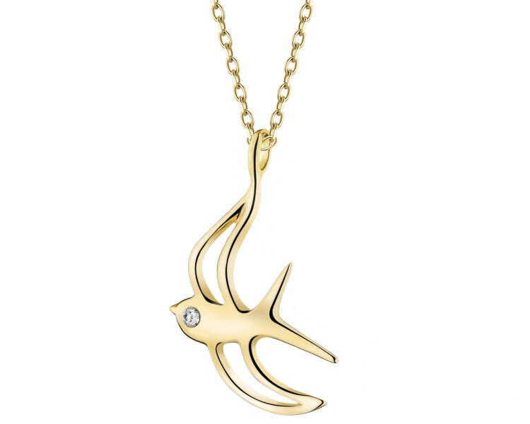 Zawieszka z żółtego złota z diamentami - jaskółka - 0,004 ct - próba 375