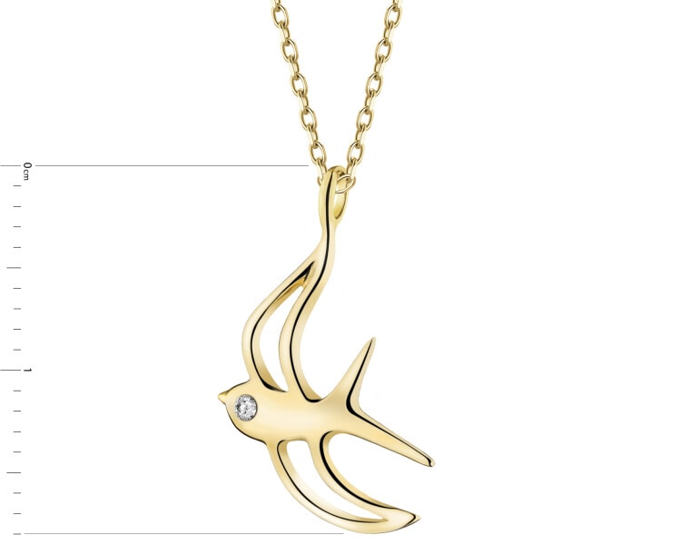 Zawieszka z żółtego złota z diamentami - jaskółka - 0,004 ct - próba 375