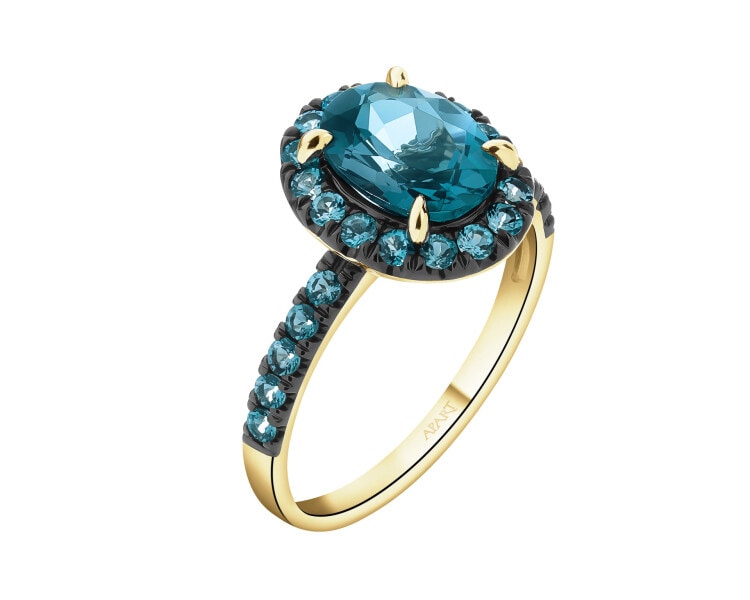 Zlatý prsten s diamanty a topazy London Blue - ryzost 585