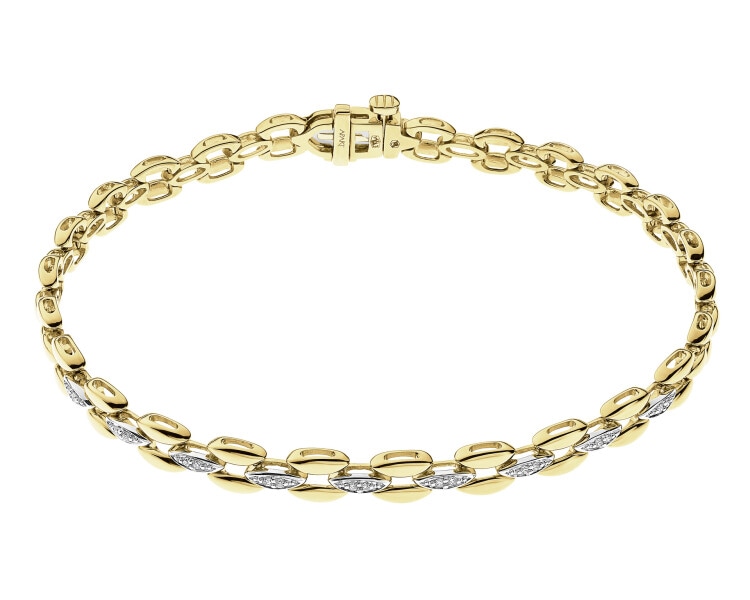 Bransoletka z żółtego złota z diamentami - 18 cm - 0,05 ct - próba 585