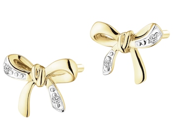 Kolczyki z żółtego złota z diamentami - kokardki - 0,01 ct - próba 375