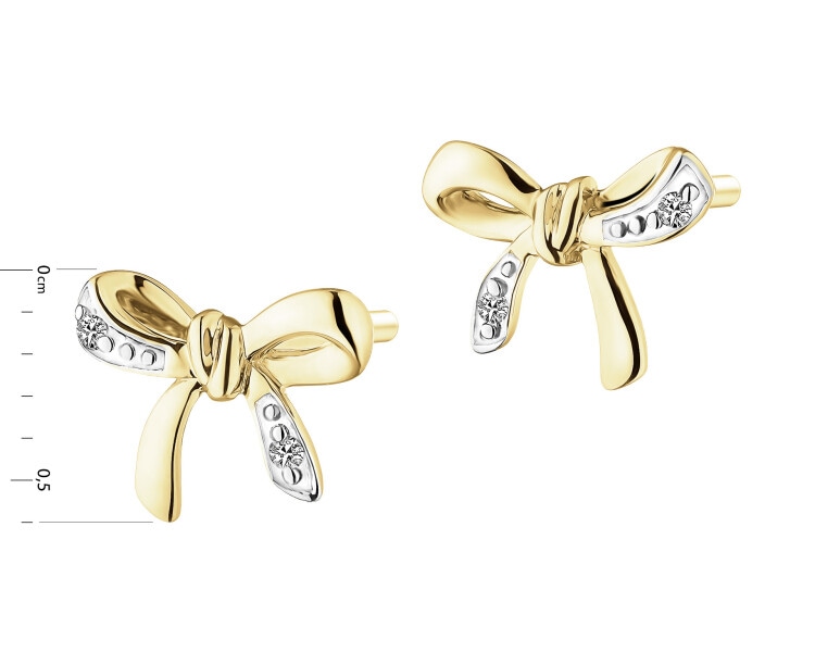 Zlaté náušnice s diamanty - mašle - 0,01 ct - ryzost 585