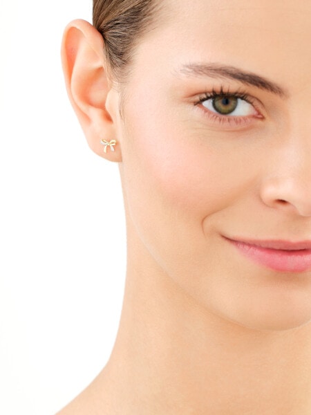 Zlaté náušnice s diamanty - mašle - 0,01 ct - ryzost 585