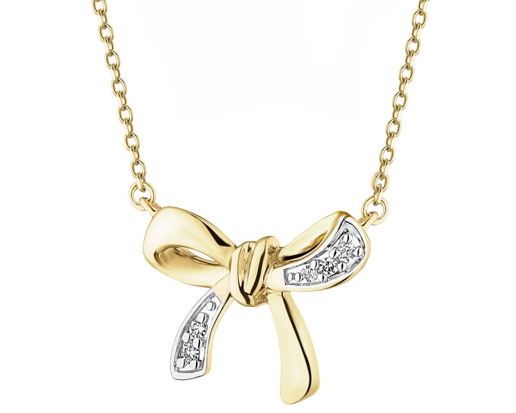 Zlatý náhrdelník s diamanty - mašle - 0,01 ct - ryzost 585