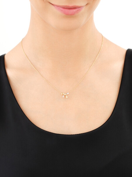 Zlatý náhrdelník s diamanty - mašle - 0,01 ct - ryzost 585