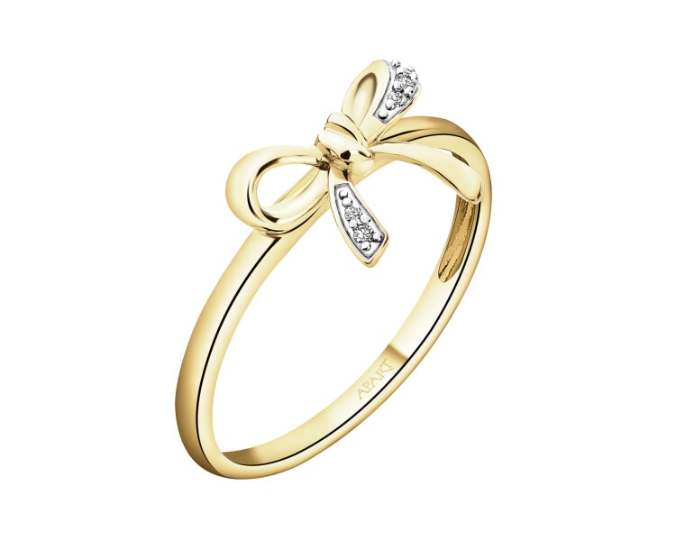 Pierścionek z żółtego złota z diamentami - kokardka - 0,01 ct - próba 375