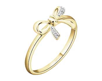 Pierścionek z żółtego złota z diamentami - kokardka - 0,01 ct - próba 375