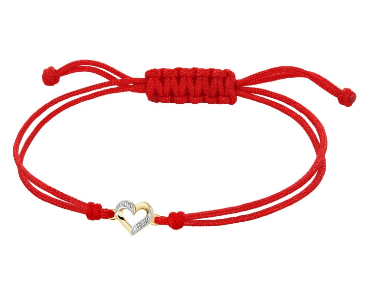 Bransoletka z elementami żółtego złota i diamentami - serce - 0,002 ct - próba 375
