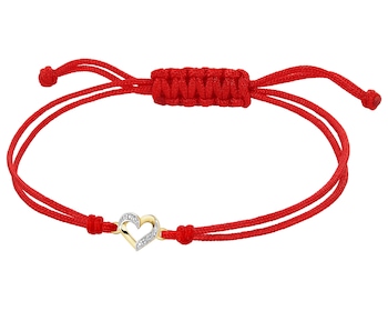 Bransoletka z elementami żółtego złota i diamentami - serce - 0,002 ct - próba 375