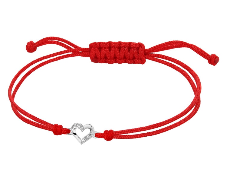 Bransoletka z elementami białego złota i diamentami - serce - 0,002 ct - próba 585