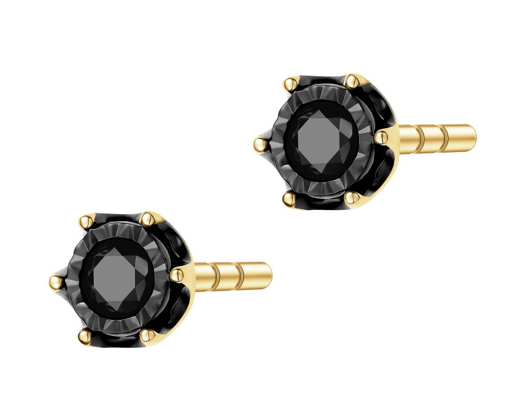 Zlaté náušnice s černými brilianty - 0,05 ct - ryzost 585