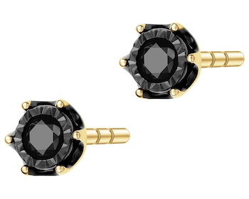 Zlaté náušnice s černými brilianty - 0,05 ct - ryzost 585