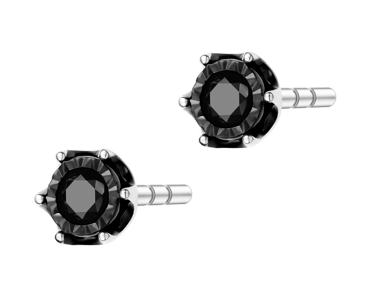 Náušnice s bílého zlata s černými brilianty - 0,05 ct - ryzost 585