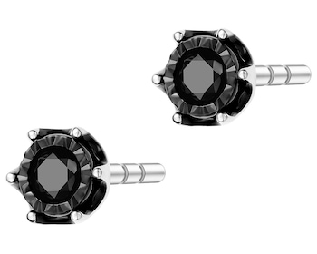 Náušnice s bílého zlata s černými brilianty - 0,05 ct - ryzost 585