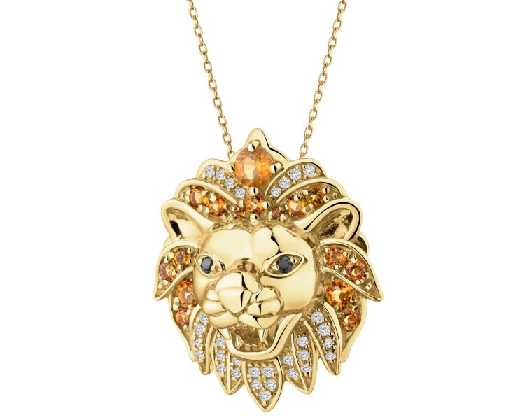 Zawieszka z żółtego złota z diamentami i cytrynami - Lew - próba 585