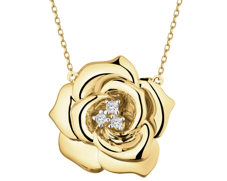Naszyjnik z żółtego złota z brylantami - róża - 0,03 ct - próba 375