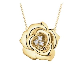 Naszyjnik z żółtego złota z brylantami - róża - 0,03 ct - próba 375
