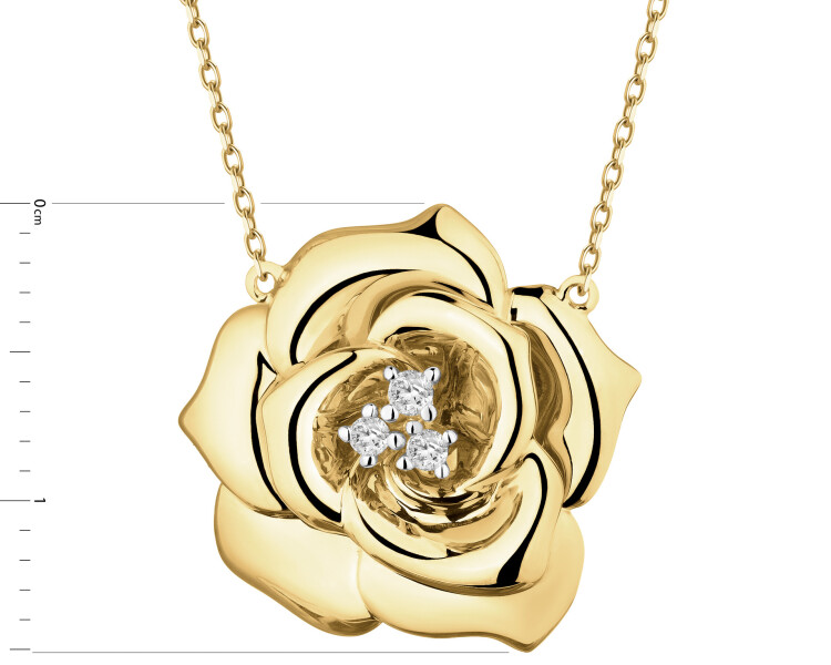 Naszyjnik z żółtego złota z brylantami - róża - 0,03 ct - próba 375