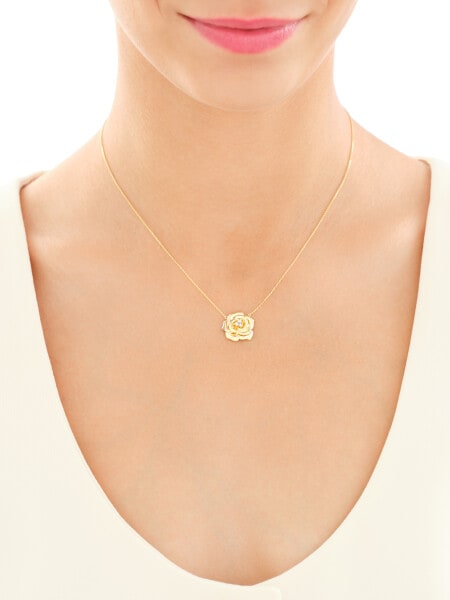 Naszyjnik z żółtego złota z brylantami - róża - 0,03 ct - próba 375