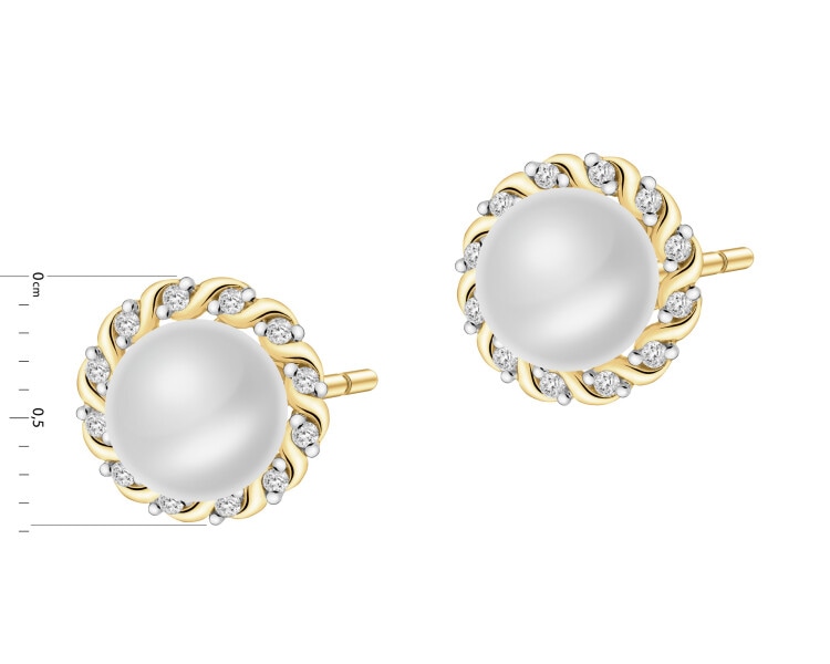 Zlaté náušnice s diamanty a perlami - ryzost 585