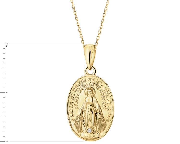 Zlatý přívěsek s diamantem - medailonek Matky Boží - 0,003 ct - ryzost 585