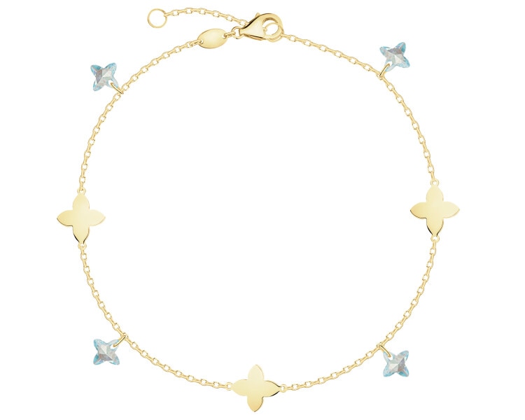 Złota bransoletka z cyrkoniami - kwiaty