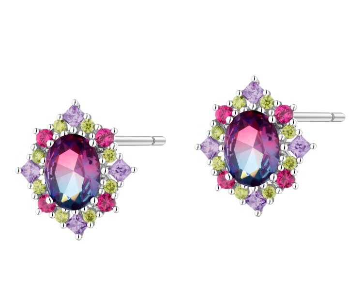 Stříbrné náušnice se zirkony a broušeným sklem