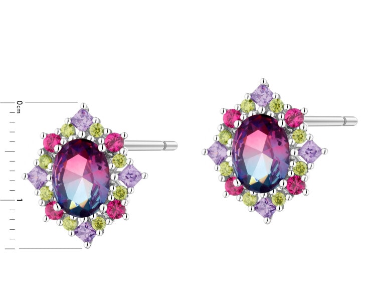 Kolczyki srebrne z cyrkoniami i szlifowanym szkłem