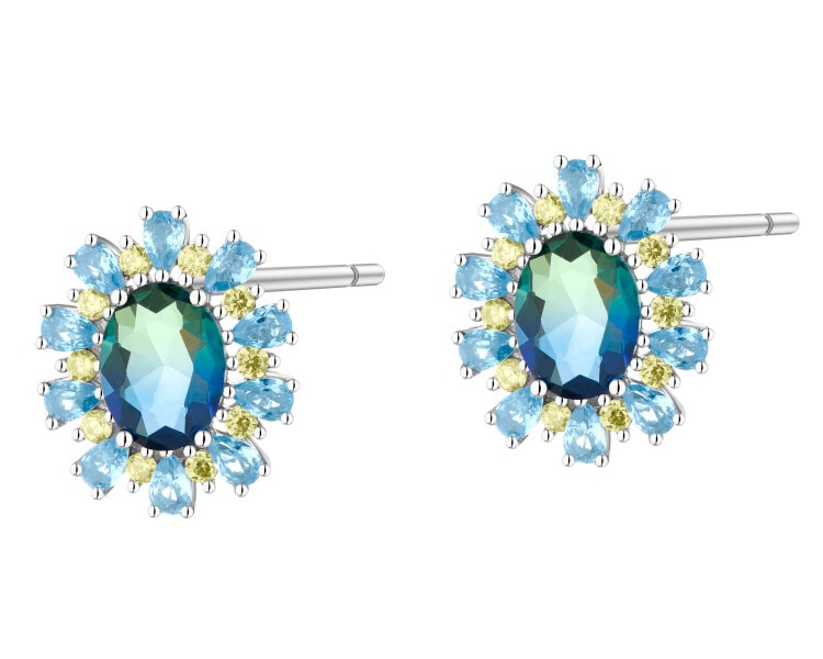 Stříbrné náušnice se zirkony a broušeným sklem