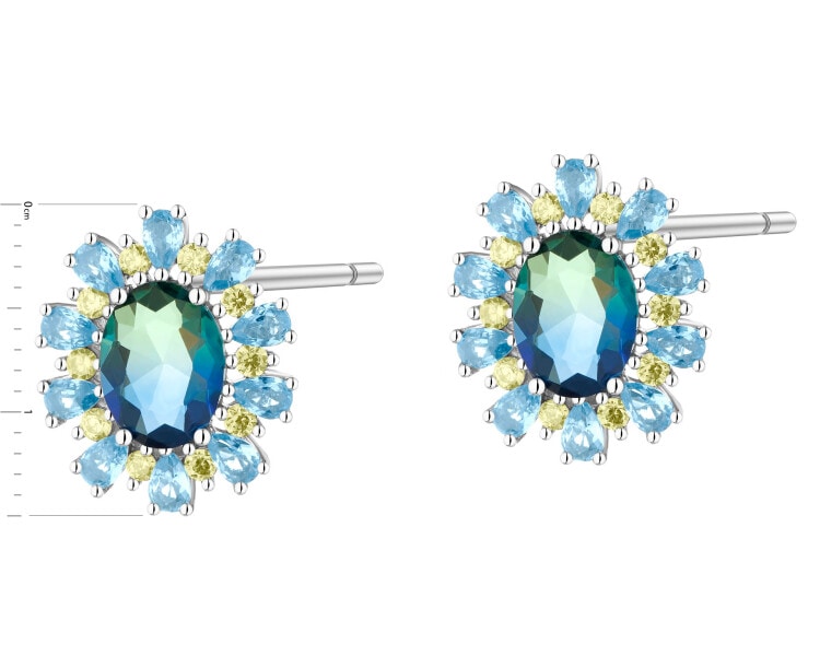 Kolczyki srebrne z cyrkoniami i szlifowanym szkłem