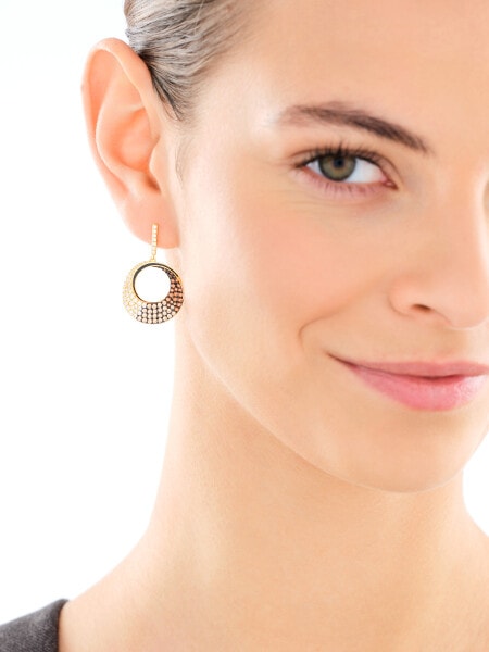 Pozlacené stříbrné náušnice se zirkony  a smaltem - kruhy