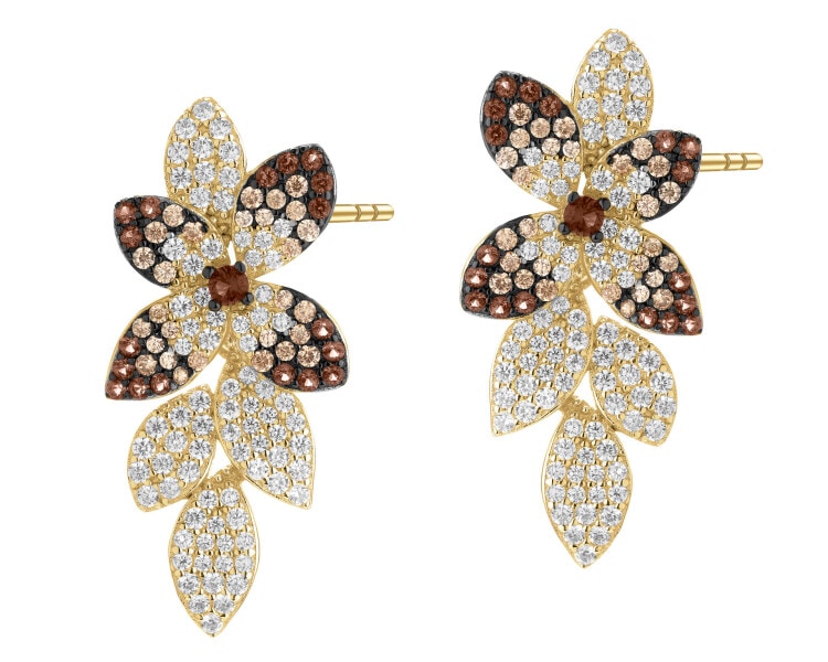 Pozlacené stříbrné náušnice - květy, listy